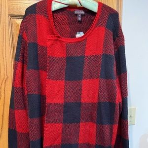 Navy/Red Check Open front Sweater